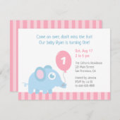 バルーンキッズ付き可愛い象ファースト誕生日 招待状 (正面/裏面)