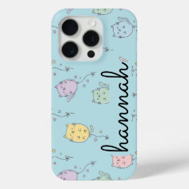 バルーンキャットパターンの可愛いミニマリストの子供服 iPhone 15 PROケース