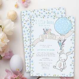 バルーンキュートな男の子の赤ちゃんシャワー付きリトルバニー 招待状