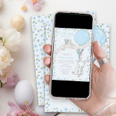 バルーンキュートな男の子の赤ちゃんシャワー付きリトルバニー 招待状