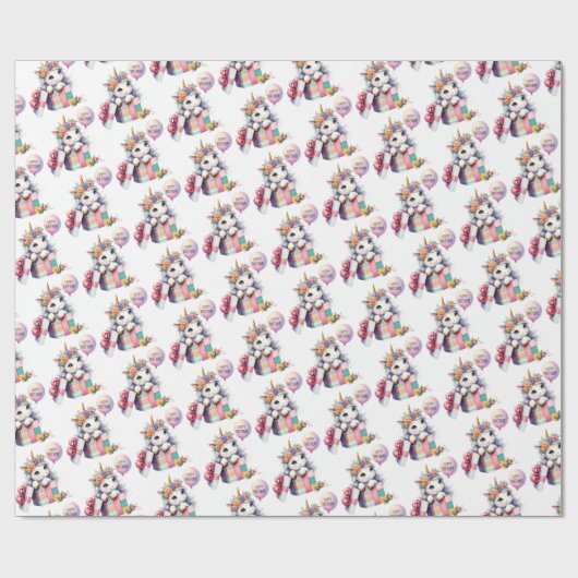 バルーンギフトボックス誕生日かわいいユニコーン ラッピングペーパー (フラット)