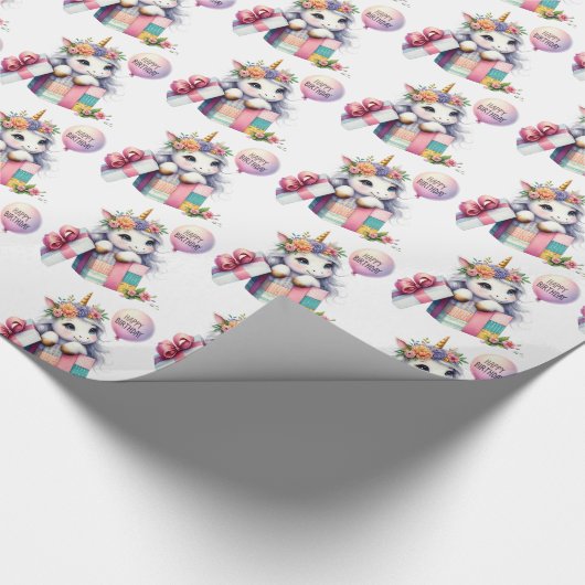 バルーンギフトボックス誕生日かわいいユニコーン ラッピングペーパー (角)