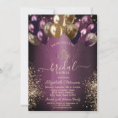 バルーングリッターダークパープルブライダルシャワー 招待状 (正面)