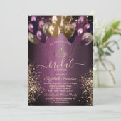 バルーングリッターダークパープルブライダルシャワー 招待状 (スタンド正面)