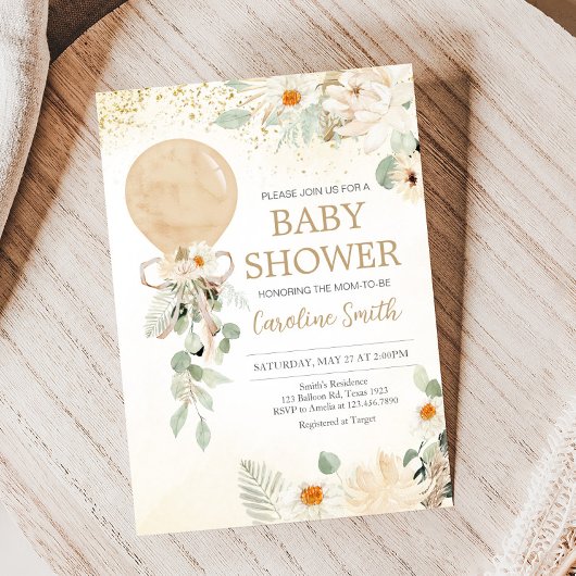 バルーングリーン男女兼用ベビーシャワー 招待状