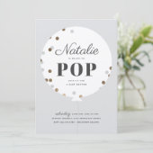 バルーングレーポップ・アートのの赤ちゃんシャワー準備ができて 招待状 (スタンド正面)