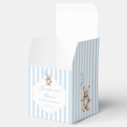 バルーンシャワー付き可愛いブルーのテディベア男の赤ちゃん フェイバーボックス (オープン)