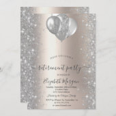 バルーンシルバースパークルダイヤモンドアイボリー退職 招待状 (正面/裏面)