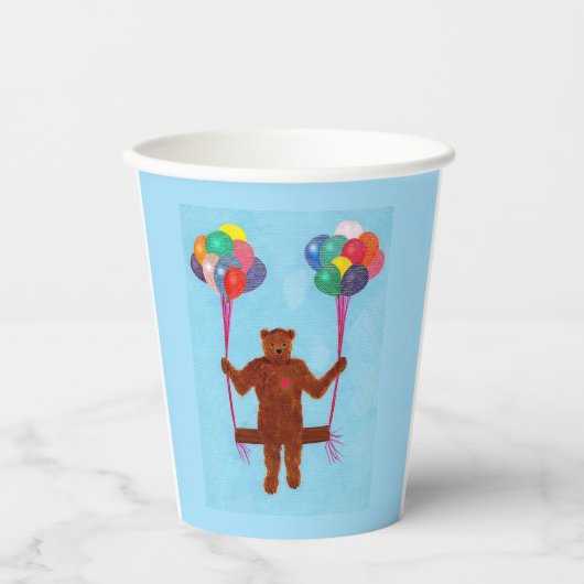 バルーンスイング誕生日カップに揺れテディベア 紙コップ (正面)