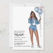 バルーンスタイリッシュ付きデニムガール卒業パーティー 招待状 (正面)