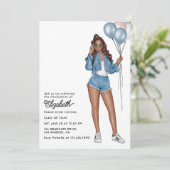 バルーンスタイリッシュ付きデニムガール卒業パーティー 招待状 (スタンド正面)