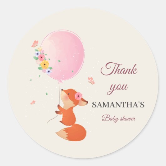 バルーンステッカー付きの可愛いキツネ ラウンドシール (正面)