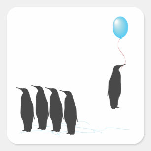 バルーンステッカー付きペンギン スクエアシール