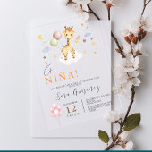 バルーンスペインの付きベビーガールシャワーキリン アクリル招待状