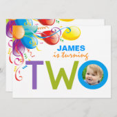 バルーンズ・ボーイ2歳の誕生パーティー |フォト招待状 招待状 (正面/裏面)