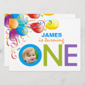 バルーンズ・ボーイ・ファースト・バースデー・パーティー |フォト招待状 招待状 (正面/裏面)