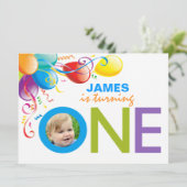 バルーンズ・ボーイ・ファースト・バースデー・パーティー |フォト招待状 招待状 (スタンド正面)