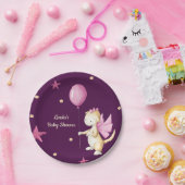 バルーンダークピンクの女の子の赤ちゃんシャワー付きドラゴン ペーパープレート (パーティー)