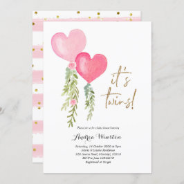 バルーンツインガールベビーシャワー招待状 招待状