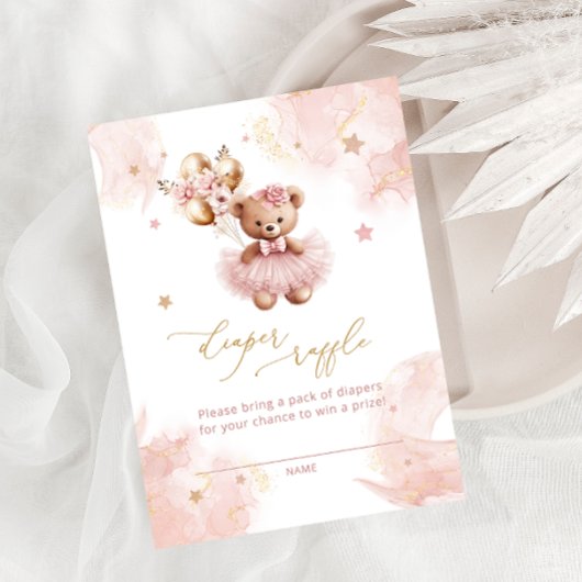 バルーンテディベアおむつラッフルチケット エンクロージャーカード