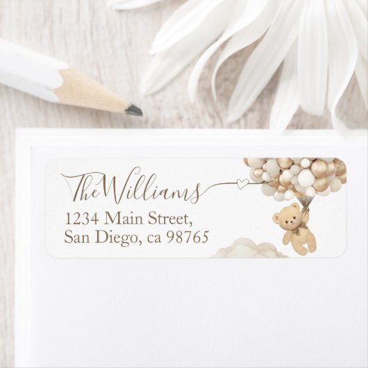 バルーンニュートラルベビーシャワー付きテディベア ラベル (インサイチュ)
