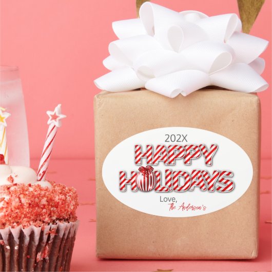 バルーンハッパーソナライズされたプホリデーズペパーミント 楕円形シール (パーティー)