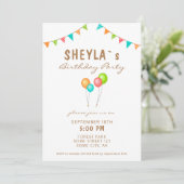 バルーンバカラフルンティング旗子供の誕生日パーティー 招待状 (スタンド正面)