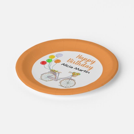 バルーンバスケットフラワーサイクリング任意の年齢誕生日 ペーパープレート (アングル)