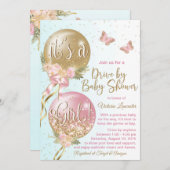 バルーンバタフライが赤ちゃんシャワーでドライブ 招待状 (正面/裏面)