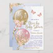 バルーンバタフライ赤ちゃんシャワーで妊娠駆動 招待状 (正面/裏面)