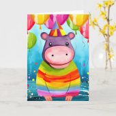 バルーンバッシュヒッポ:かわいい子供の誕生日カード カード (黄色い花)