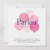 バルーンバモダンッチピンク誕生日パーティー 招待状 (正面)