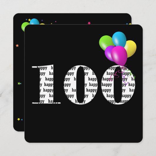 バルーンバンチ付き100thバースデーパーティー 招待状 (正面/裏面)