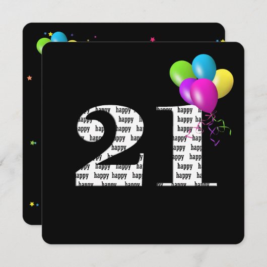 バルーンバンチ付き21歳の誕生日パーティー 招待状 (正面/裏面)