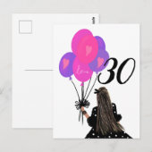 バルーンバンチ付き30歳の誕生日ガール ポストカード (正面/裏面)