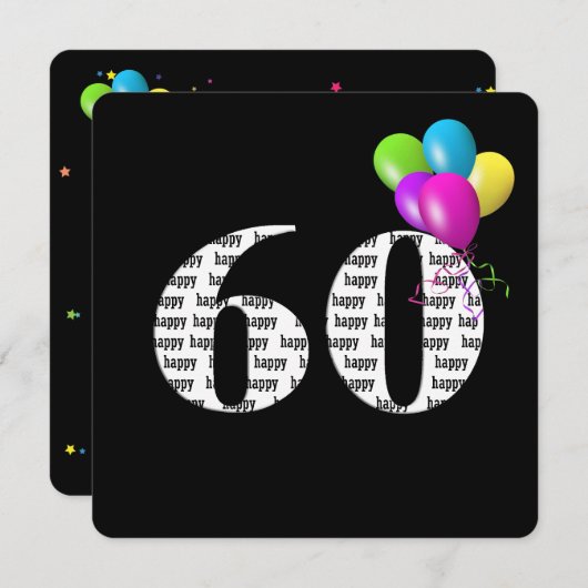 バルーンバンチ付き60thバースデーパーティー 招待状 (正面/裏面)