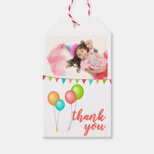 バルーンバンティングフラッグありがとうご誕生日写真 ギフトタグ (正面)