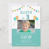 バルーンバント国旗の青い写真の誕生日パーティー 招待状 (正面)