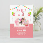 バルーンバント国旗ピンクの写真の誕生日パーティー 招待状 (スタンド正面)