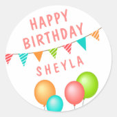 バルーンバント旗キッド誕生日 ラウンドシール (正面)