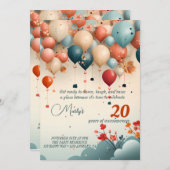 バルーンバースデーカラフルタパーティーの招待状 招待状 (正面/裏面)