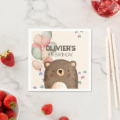 バルーンバースデーナプキン付き水色クマ紙 スタンダードカクテルナプキン (インサイチュ)