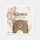バルーンバースデーナプキン付き水色クマ紙 スタンダードカクテルナプキン (正面)
