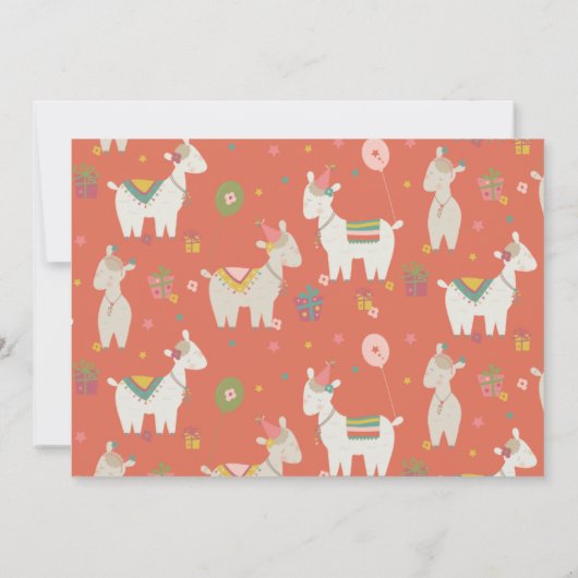 バルーンバースデーパーティーが開催されたかわいいラマ 招待状 (裏面)