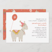 バルーンバースデーパーティーが開催されたかわいいラマ 招待状 (正面/裏面)