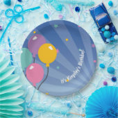 バルーンバースデーパーティードックブルー ペーパープレート (パーティー)