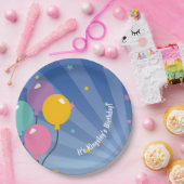 バルーンバースデーパーティードックブルー ペーパープレート (パーティー)