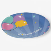 バルーンバースデーパーティードックブルー ペーパープレート (アングル)