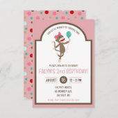 バルーンバースデーパーティー付きガールソックサル 招待状 (正面/裏面)