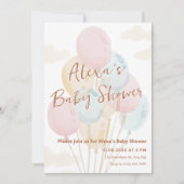 バルーンパステル水色ベビーシャワー 招待状 (正面)